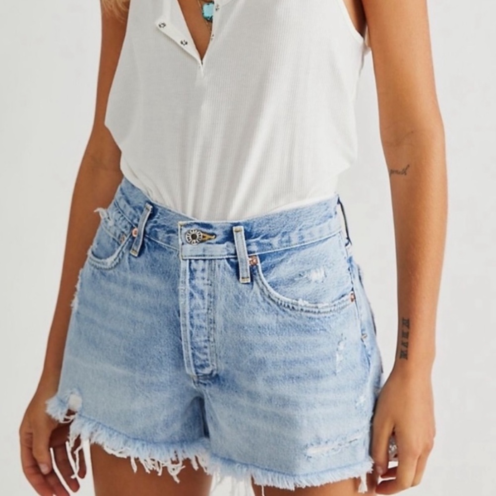 ♥️… AGOLDE Parker Vintage Distressed Frayed Jean Shorts